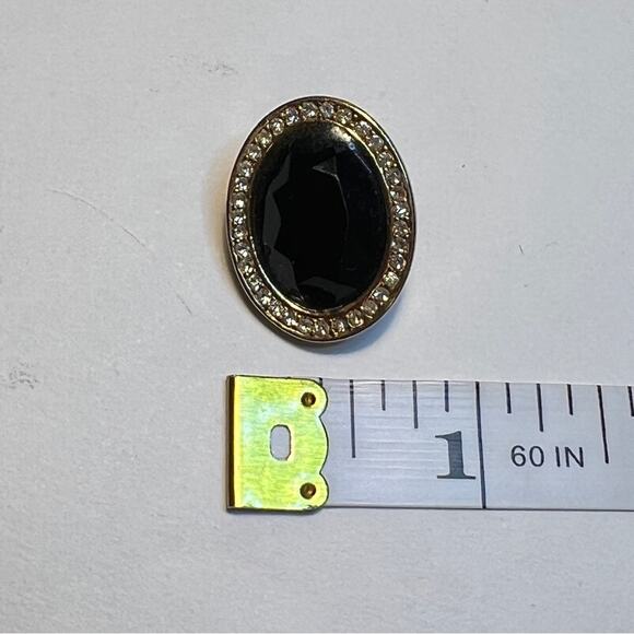 JUDY LEE VINTAGE 1950s Faux Gold Diamond & Black Facet Stone Oval Clip Earrings - Picture 6 of 9